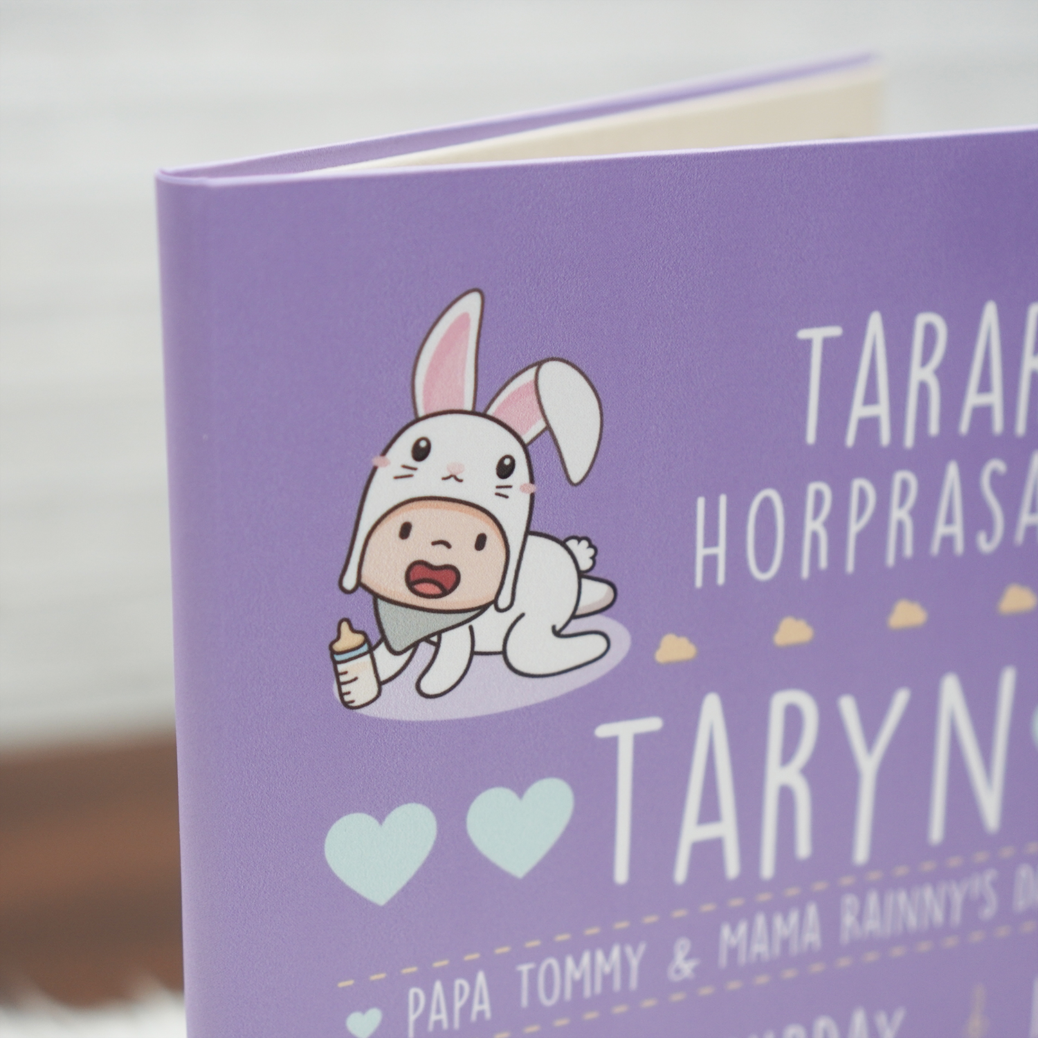 แฟ้มทะเบียนสมรส/สูติบัตร สั่งทำใส่ข้อความ ลาย Baby Rabbit - Purple