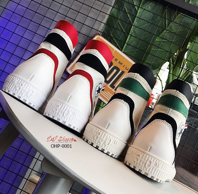 รองเท้าผ้าใบหุ้มข้อแต่งลายแฟชั่น (สีเขียว)