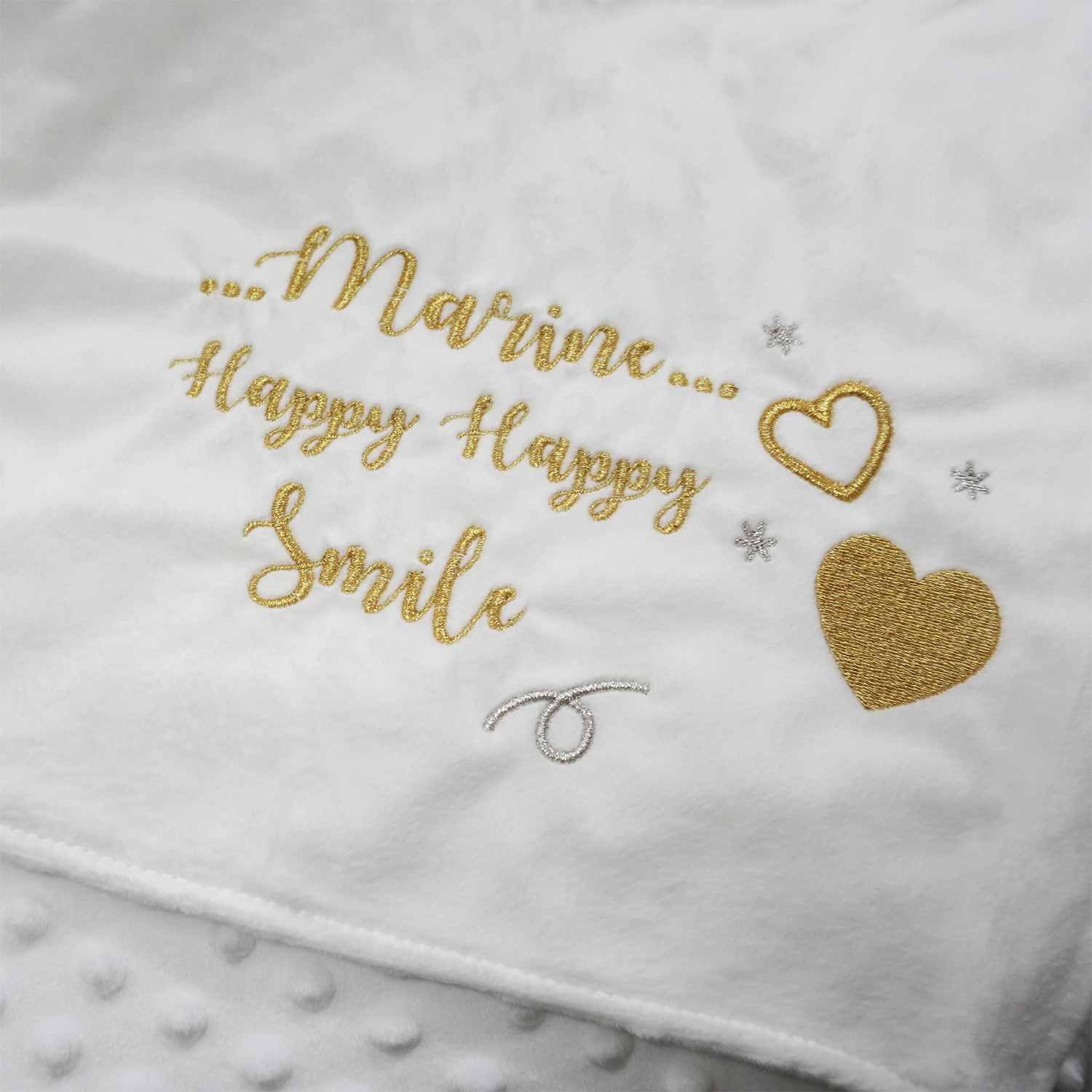 ผ้าห่ม Minky - สีขาว 75x100cm แบบปักชื่อ+icon - 2 Hearts