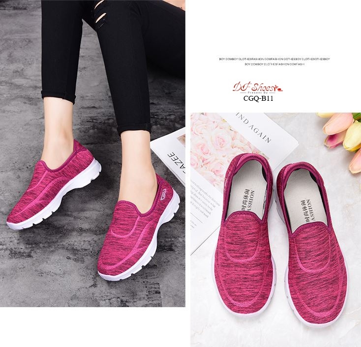 รองเท้าผ้าใบลำลองผ้าทอลาย (สีบานเย็น)