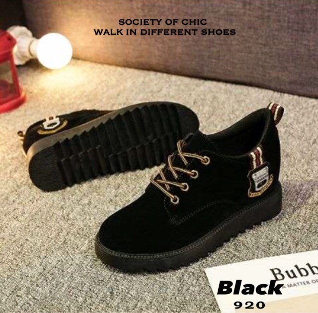รองเท้าผ้าใบหนังกลับสไตล์แฟชั่นเกาหลี (สีดำ)