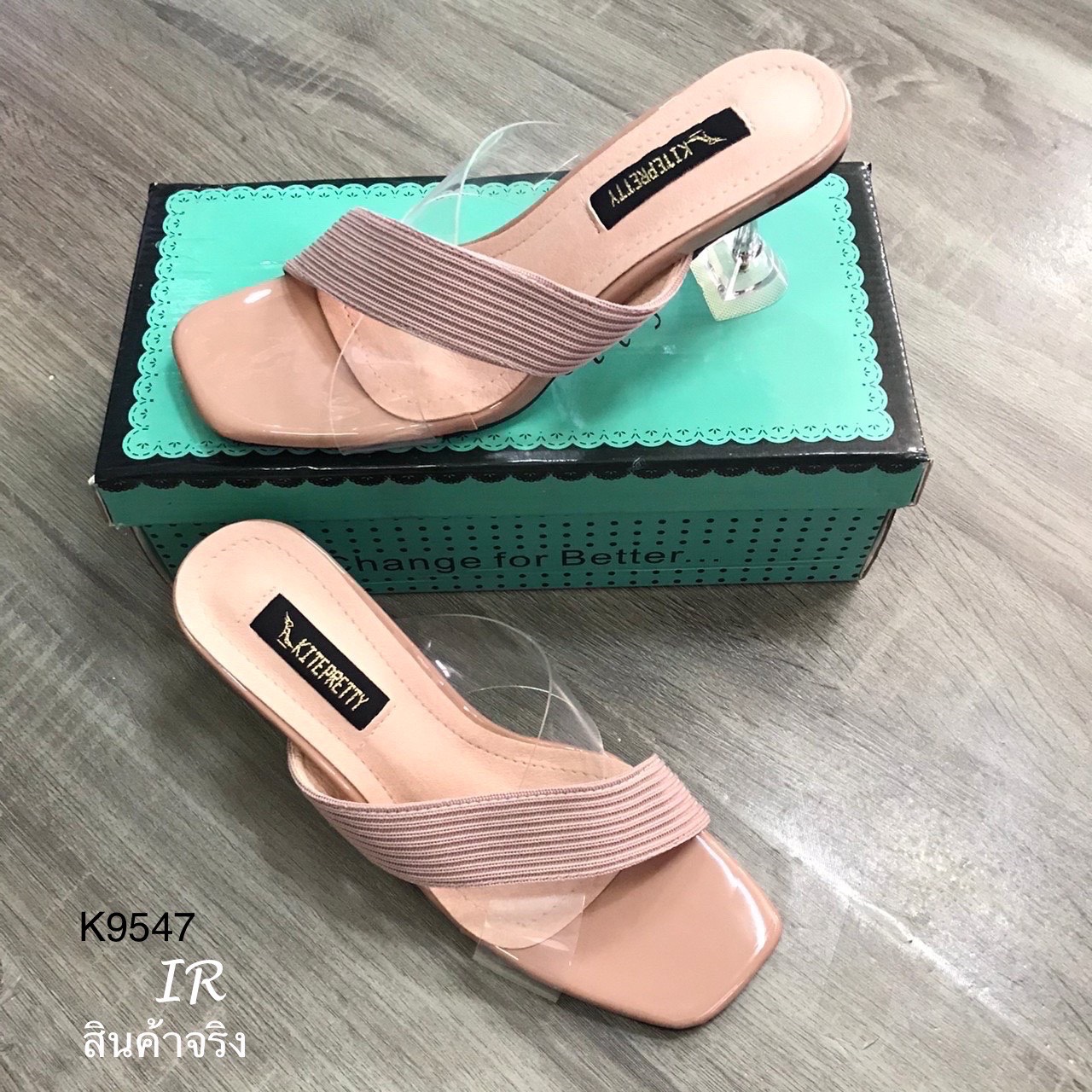 รองเท้าส้นแก้วเปิดส้นสายไขว้ (สีชมพู)