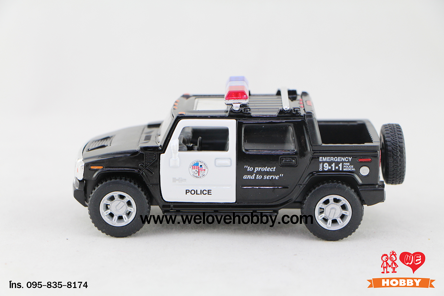 โมเดลรถตำรวจ 2005 Hummer H2 SUT สีดำ-ขาว Scale 1:40 มีล้ออะไหล่