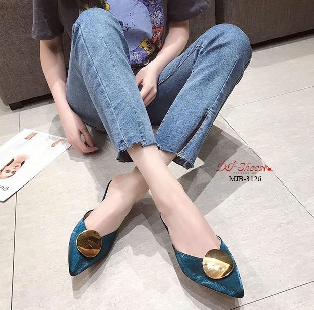 รองเท้าซาตินทรงเปิดส้น (สีดำ)