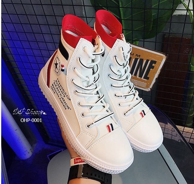 รองเท้าผ้าใบหุ้มข้อแต่งลายแฟชั่น (สีเขียว)