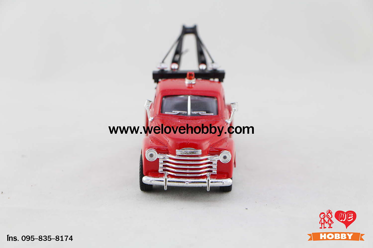 โมเดลรถกระบะคลาสสิค 1953 Chevrolet Chevy 3100 Wrecker สีแดง Scale 1:38 มีเซตอุปกรณ์รถยก รถลาก