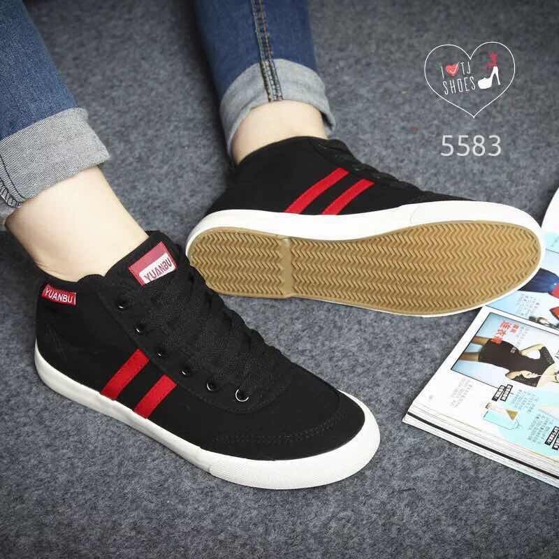 พร้อมส่ง : รองเท้าผ้าใบหุ้มข้อลาย Sport (สีน้ำเงิน)