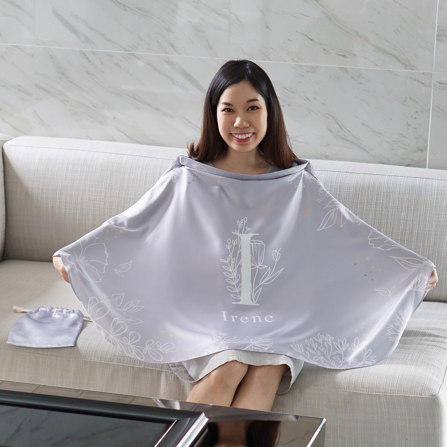 ผ้าคลุมให้นม สั่งทำใส่ชือ ลาย Botanical - Grey