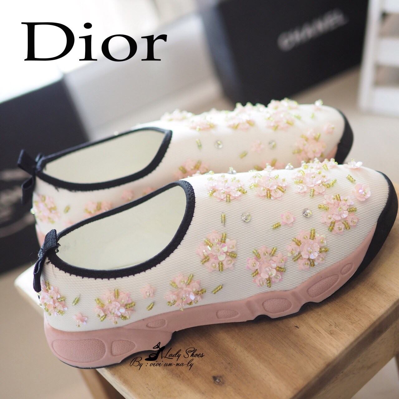 รองเท้า Dior Fusion Sneakers ลายดอกไม้ (สีขาว)