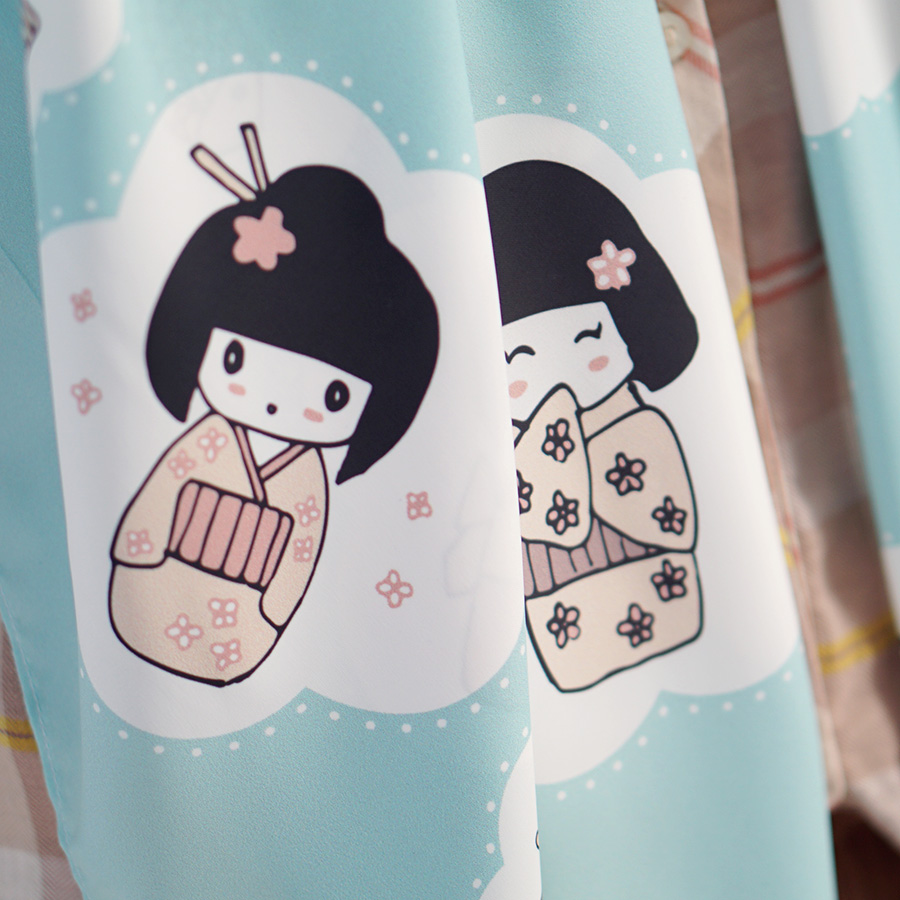 ผ้าพันคอสั่งทำใส่ชื่อ ลาย Japanese Dolls - Mint