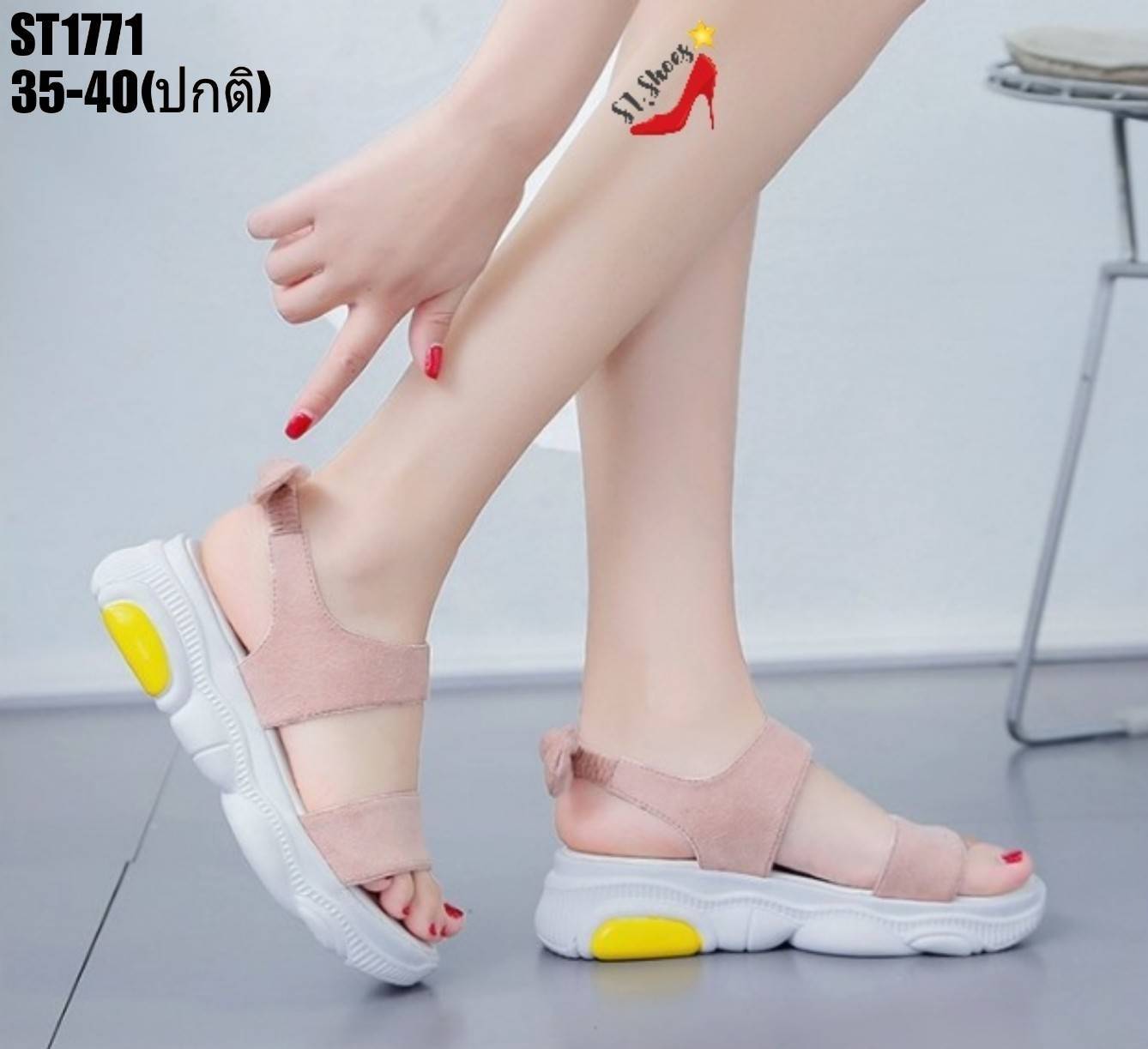 รองเท้าลำลองแต่งสายรัดท้ายโบว์ (สีดำ)