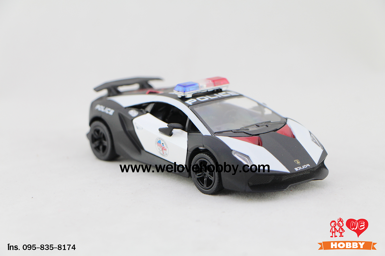 โมเดลรถตำรวจ Lamborghini Sesto Elemento สีดำ-ขาว Scale 1:38