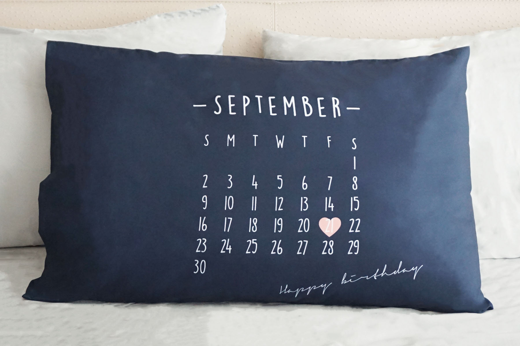 ปลอกหมอนหนุนคู่ พิมพ์ลายเต็มผืน ลาย Calendar 2019 - Navy