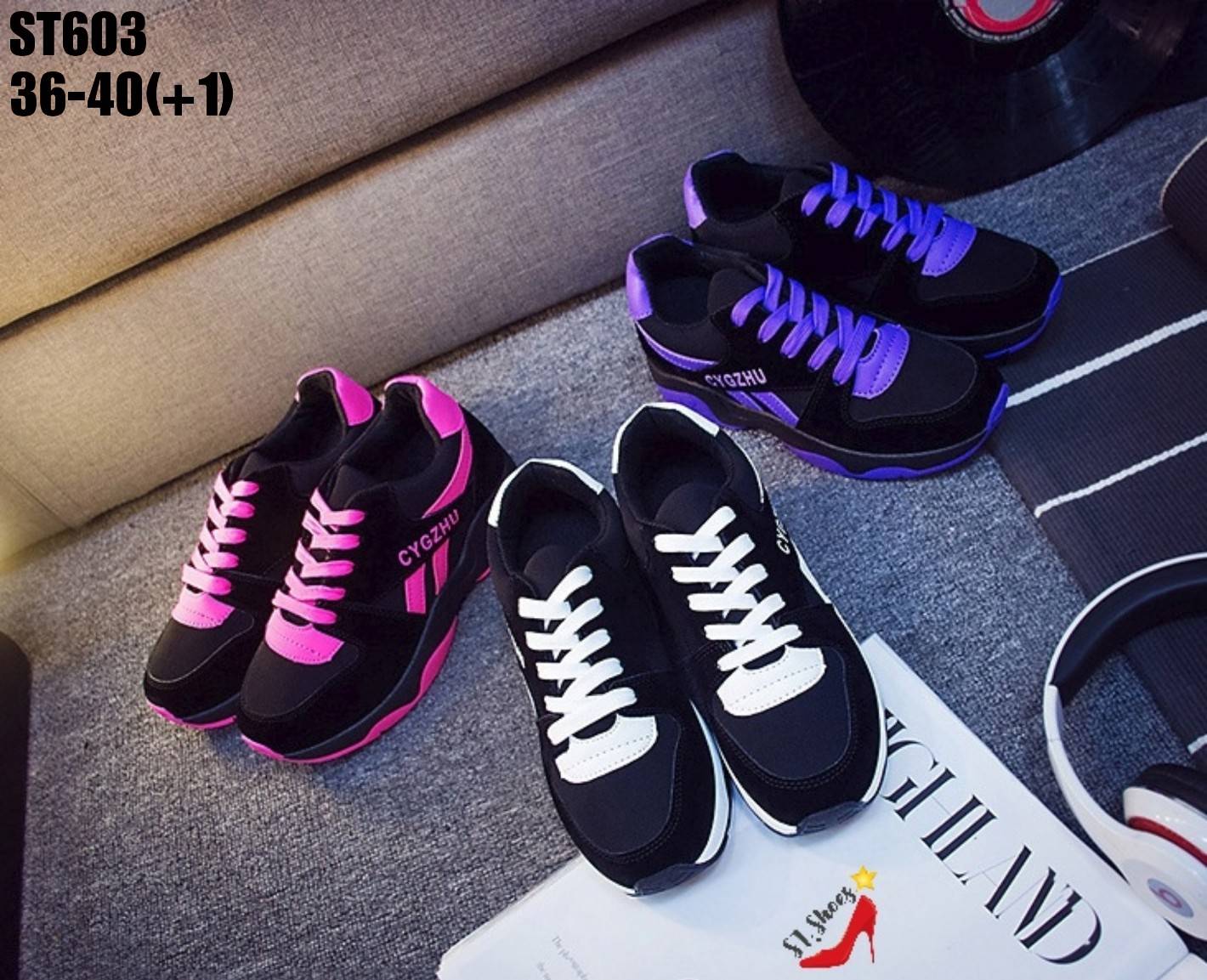 รองเท้าผ้าใบสไตล์Sportแต่งแถบทูโทน (สีขาว)