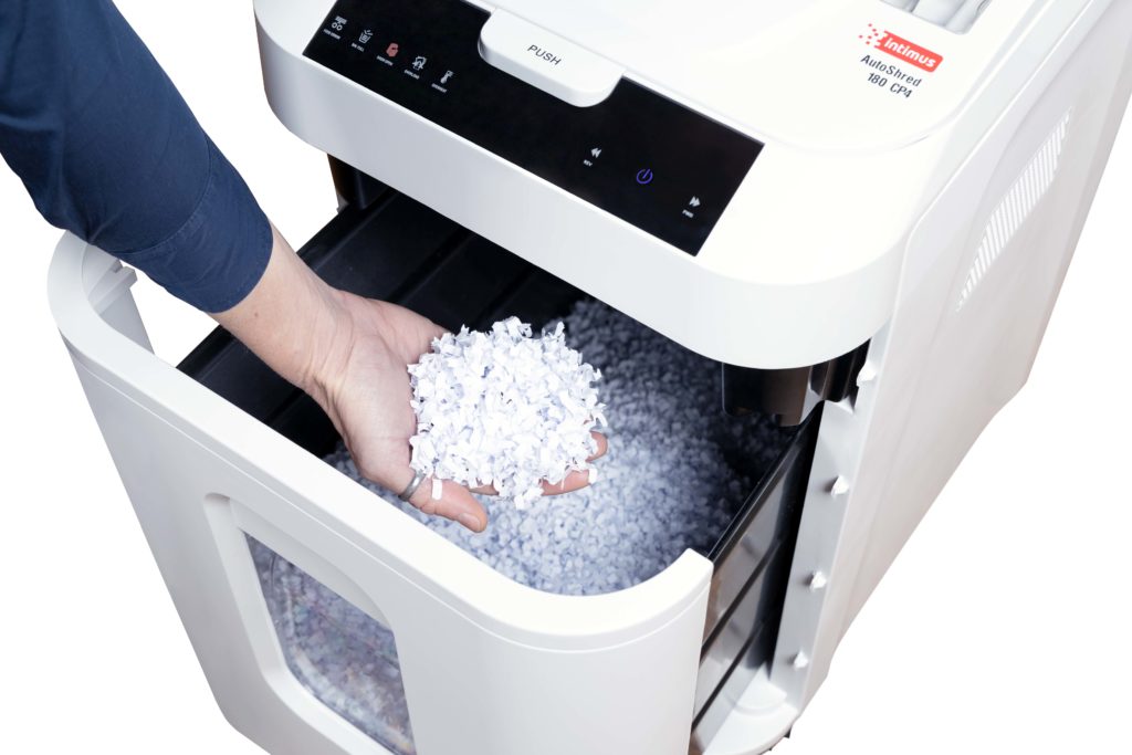 ขายถูก เครื่องทำลายเอกสาร อินติมุส intimus 180CP4 ตัดละเอียด 10 แผ่น (80g)