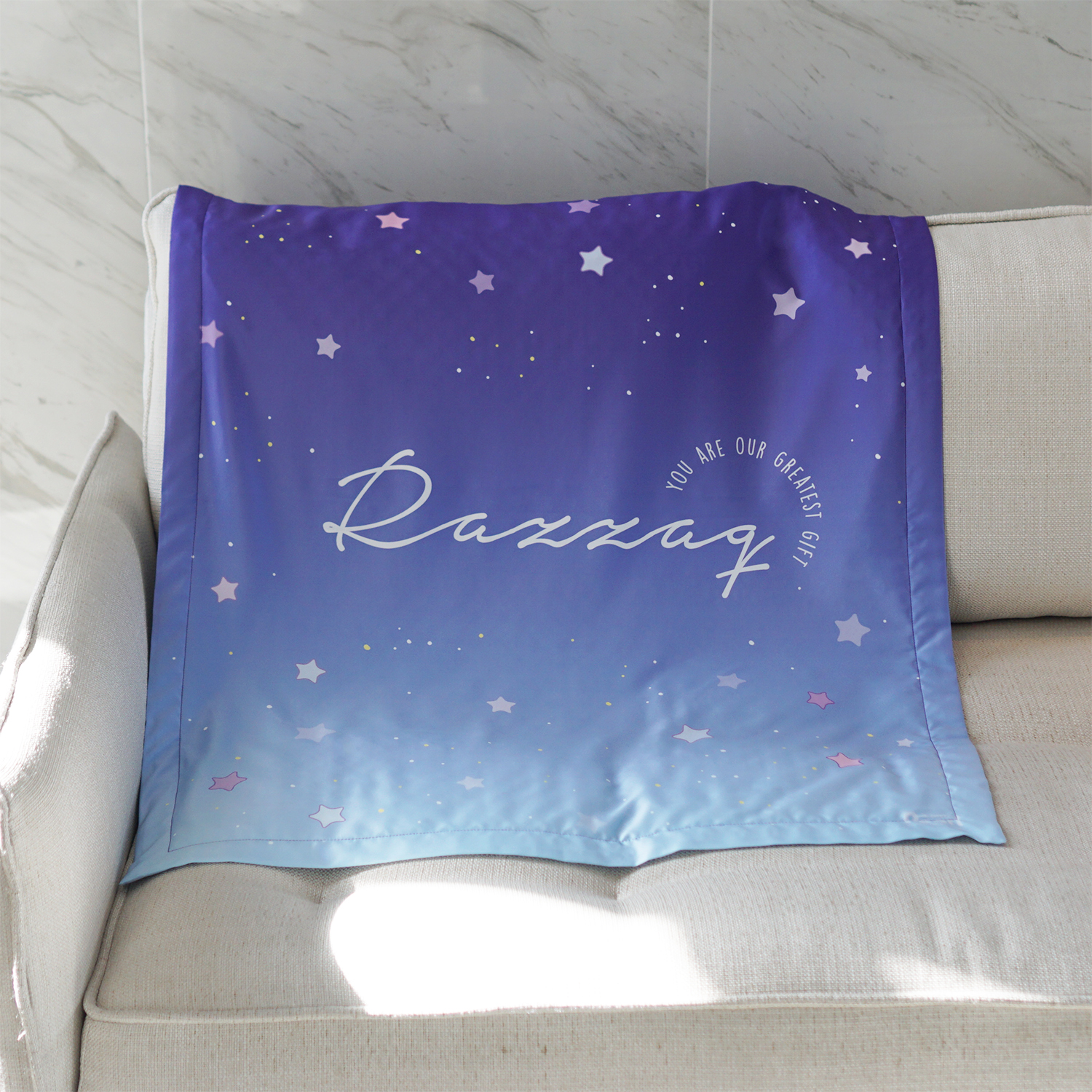 ผ้าห่ม สั่งทำใส่ชื่อ ลาย Little Stars - Navy Blue