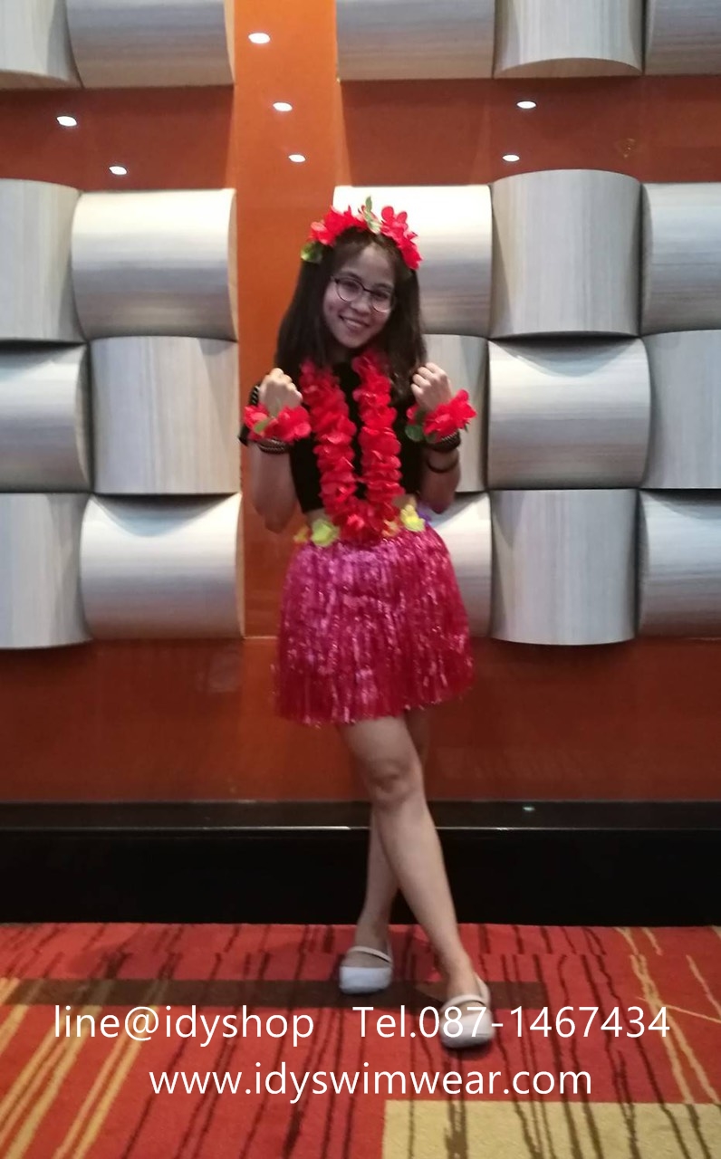 แบบที่ 1ขนาดยาว 40 cm สีมิกซ์ กระโปรงเชือกฟาง Hawaii กระโปรงฮาวาย อย่างเดียว อย่างหนา