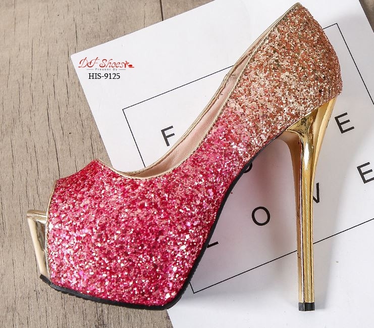 รองเท้าคัทชูส้นสูงกลิตเตอร์ (สีแดง)