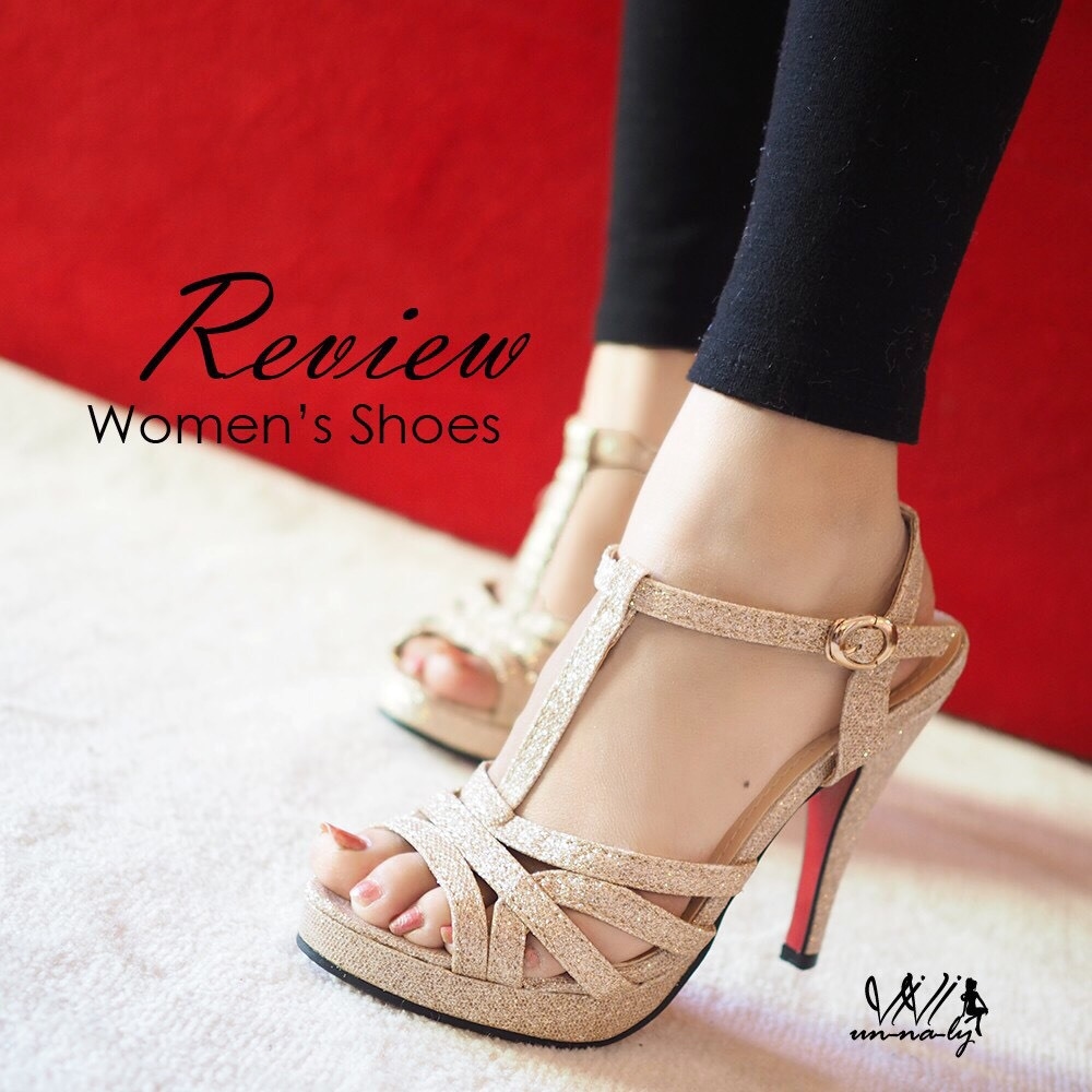 รองเท้าส้นสูง T-Straps Glitter (สีทอง)