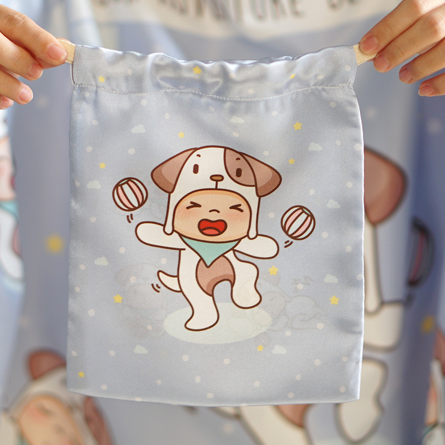 ถุงผ้าซาติน ลาย Puppy - Indigo