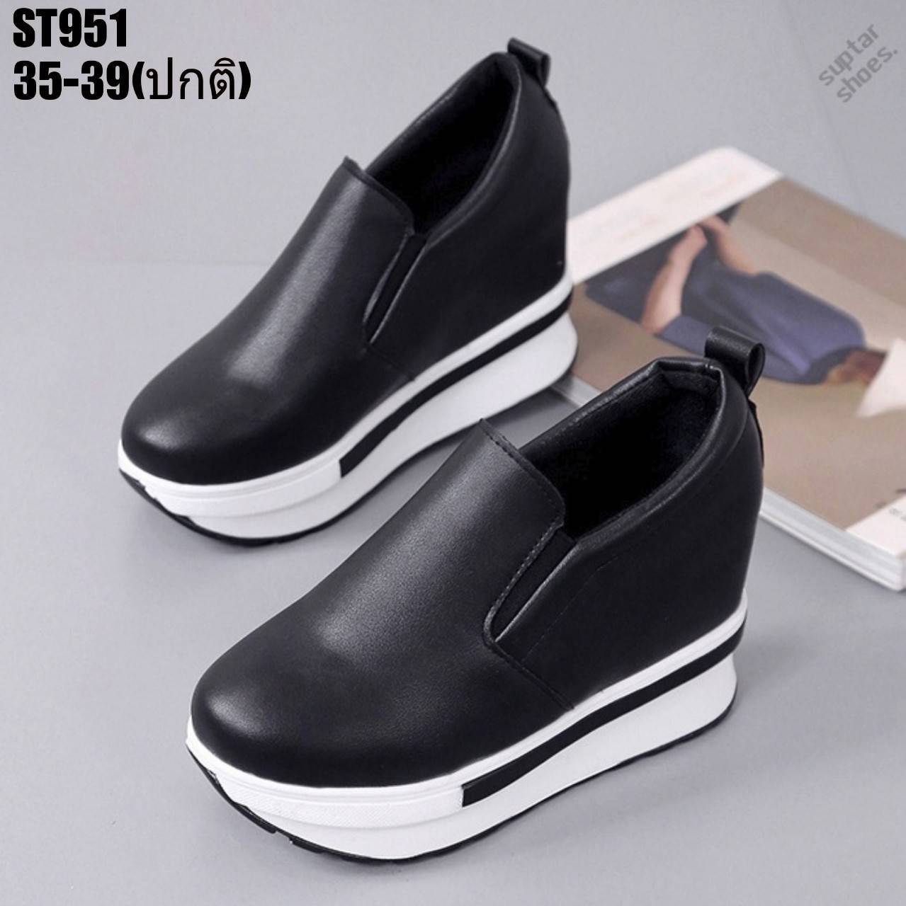 รองเท้าผ้าใบpuเสริมส้น (สีดำ)