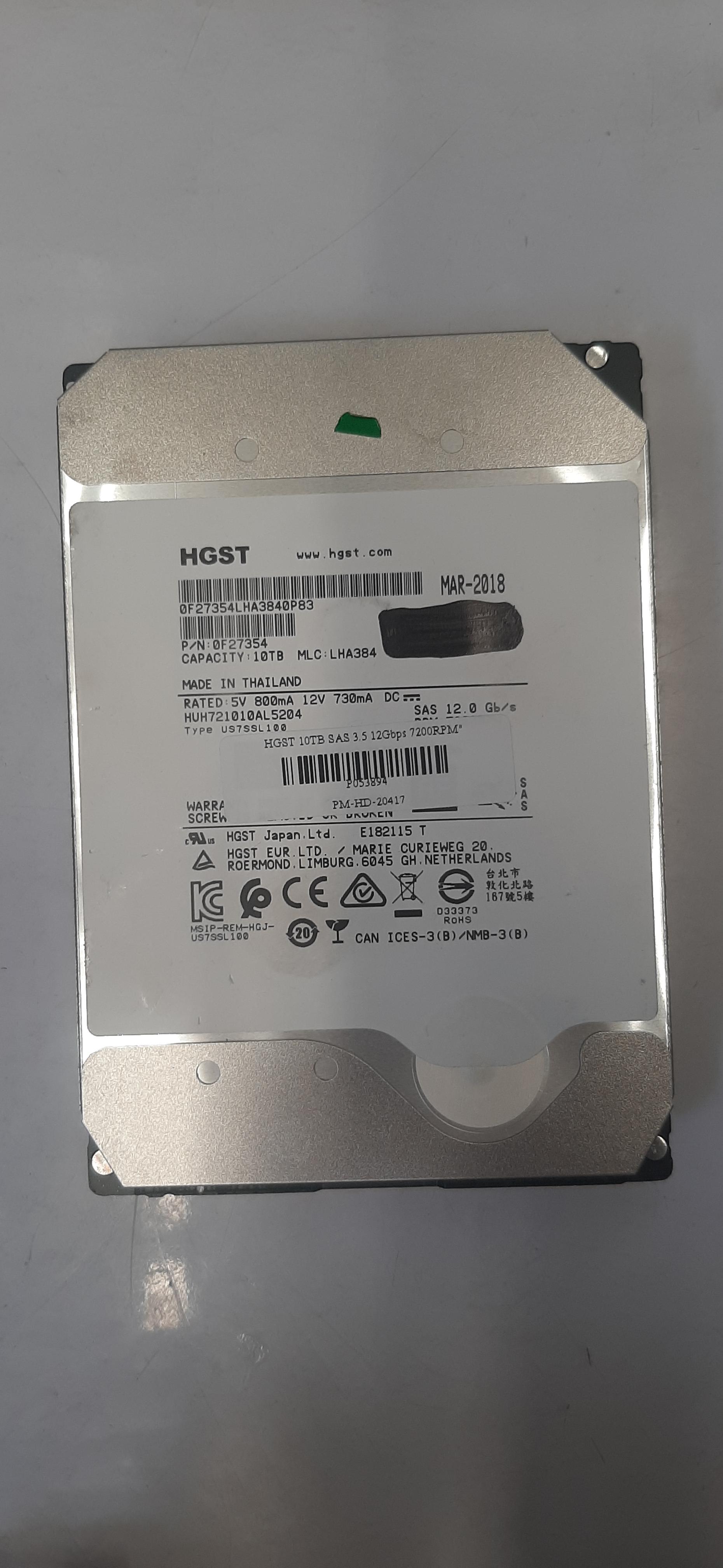 ฮาร์ดดิส HGST 10TB SAS 3.5 12Gbps 7200RPM"มือสองประกันร้าน 1 เดือน
