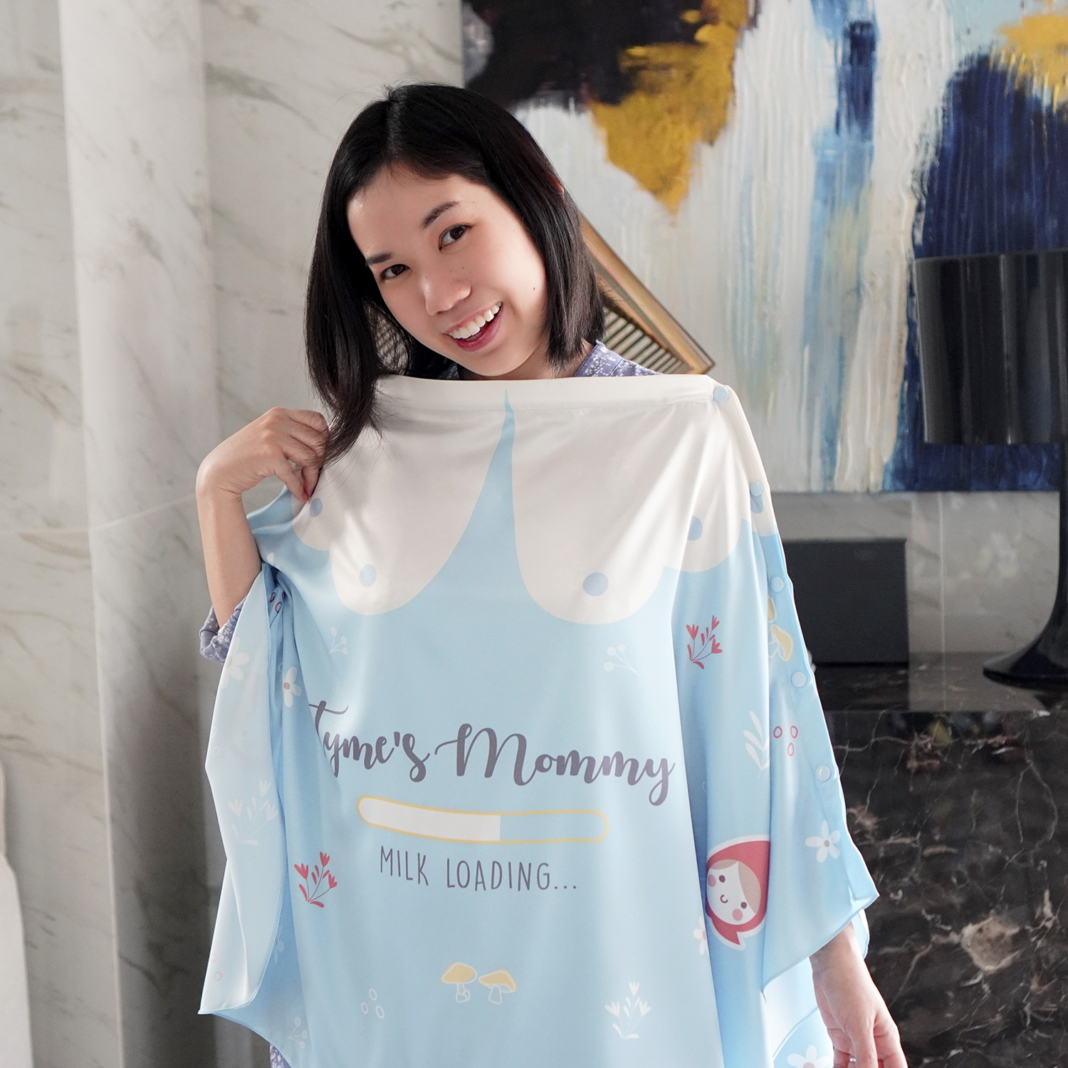 ชุดของขวัญเด็กแรกเกิด ผ้าคลุมให้นม + ผ้าห่มขนาด 75x100cm ลาย Little Red Riding Hood - Blue