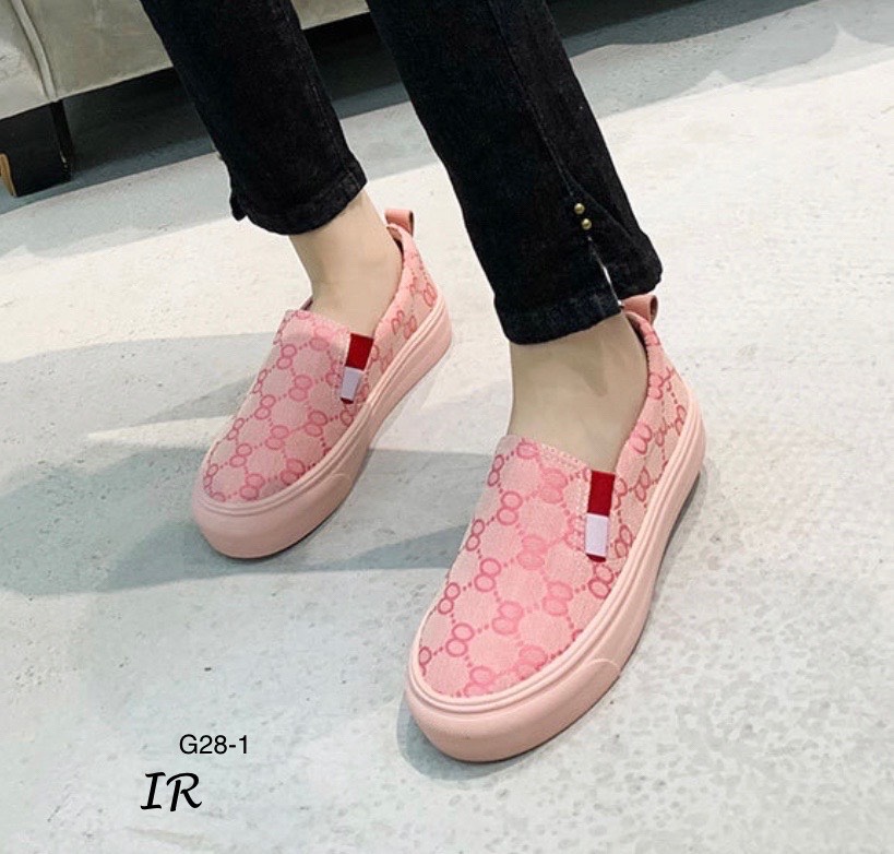รองเท้าผ้าใบ Slip onแต่งลาย (สีน้้ำตาล)