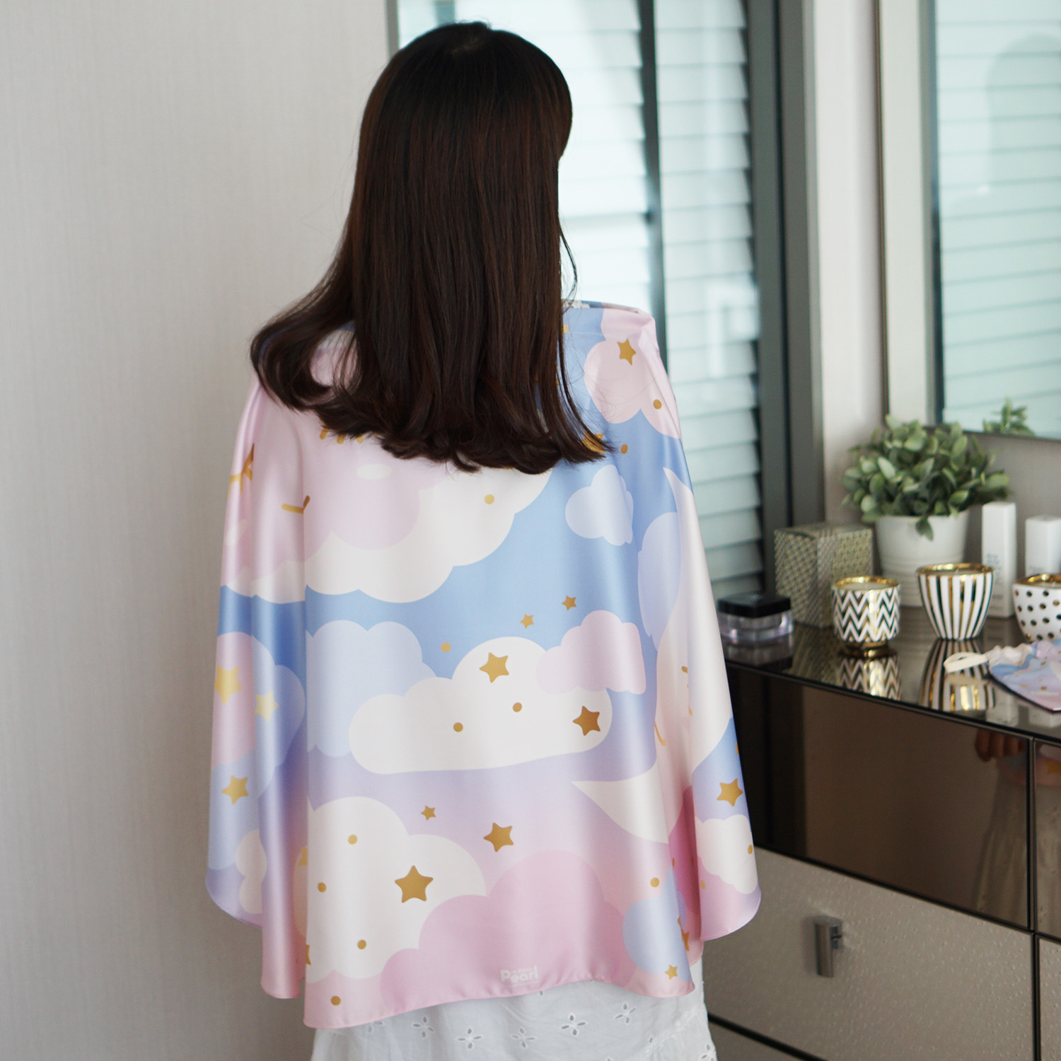 ผ้าคลุมให้นม สั่งทำใส่ชือ ลาย Moon - Blue Pink