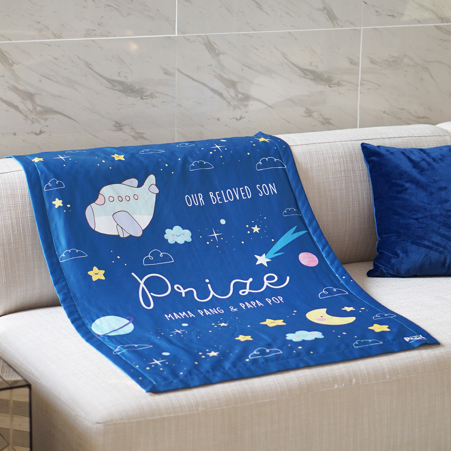 ผ้าห่มสั่งทำใส่ชื่อ ลาย Plane - Navy
