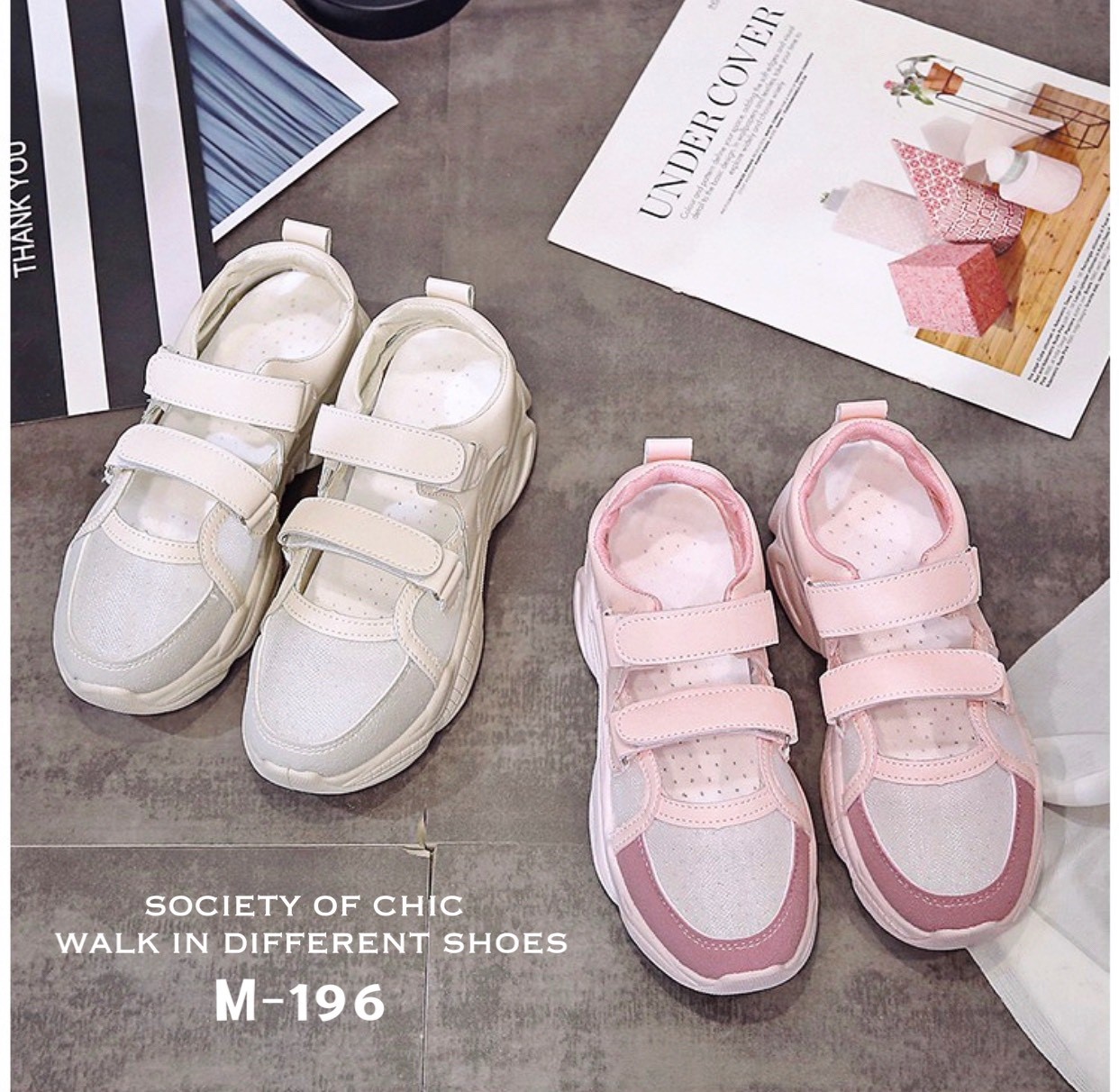 รองเท้าผ้าใบลำลองแต่งเมจิกเทป (สีครีม)