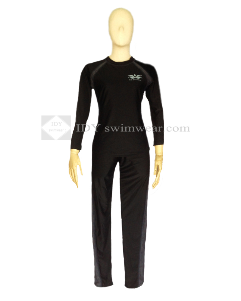 ชุดว่ายน้ำแขนยาว rashguard กันแสงแดด UV 50+ แถบสีเทา เสื้อ+กางเกงขายาว ไซส์ XL อก35" เอว 26" สะโพก 38" มีซับใน แถมฟองน้ำ พร้อมส่ง idyshop