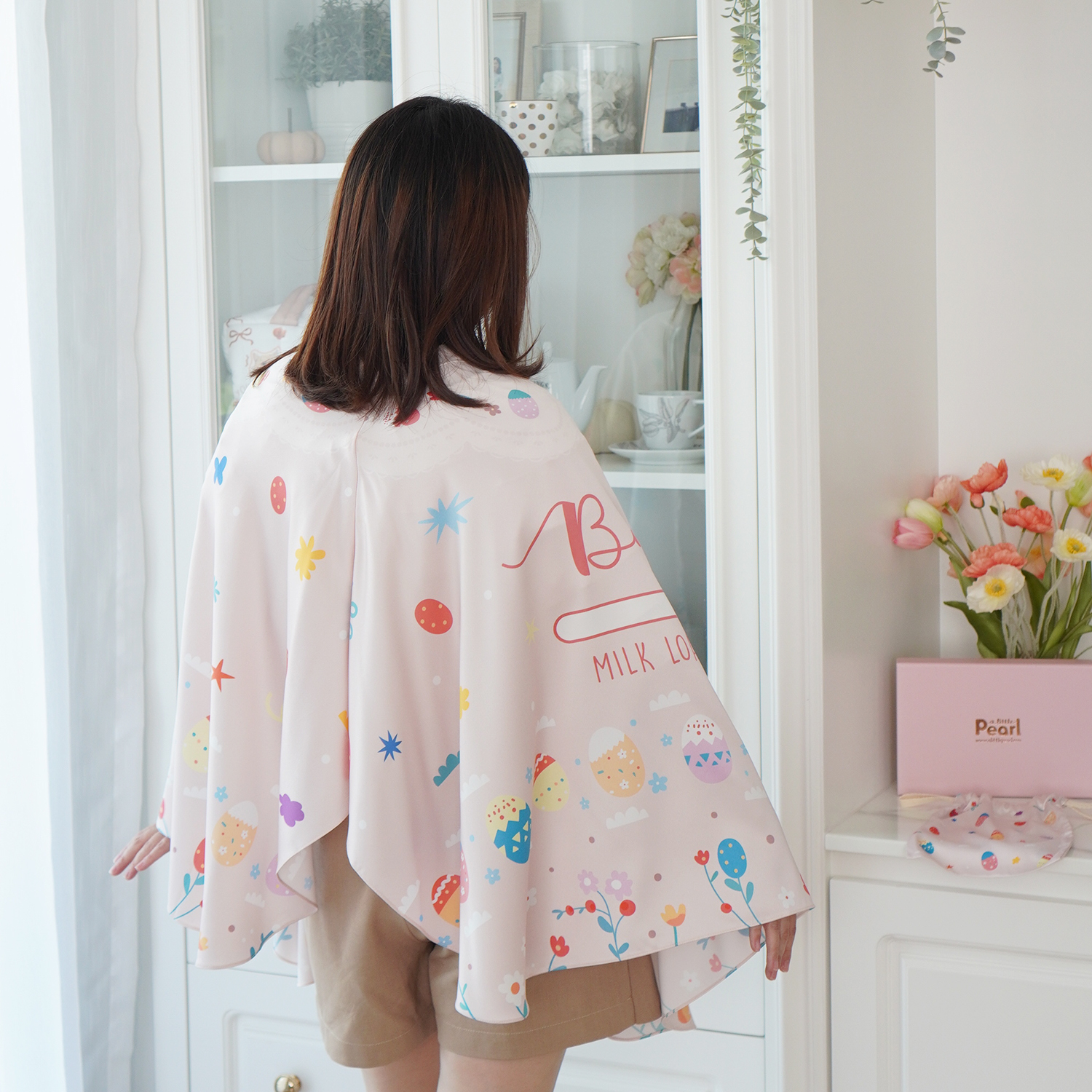 ผ้าคลุมให้นม (รุ่นมีกระดุม ถอดโครงได้) พร้อมส่ง ลาย Easter Egg - Pink