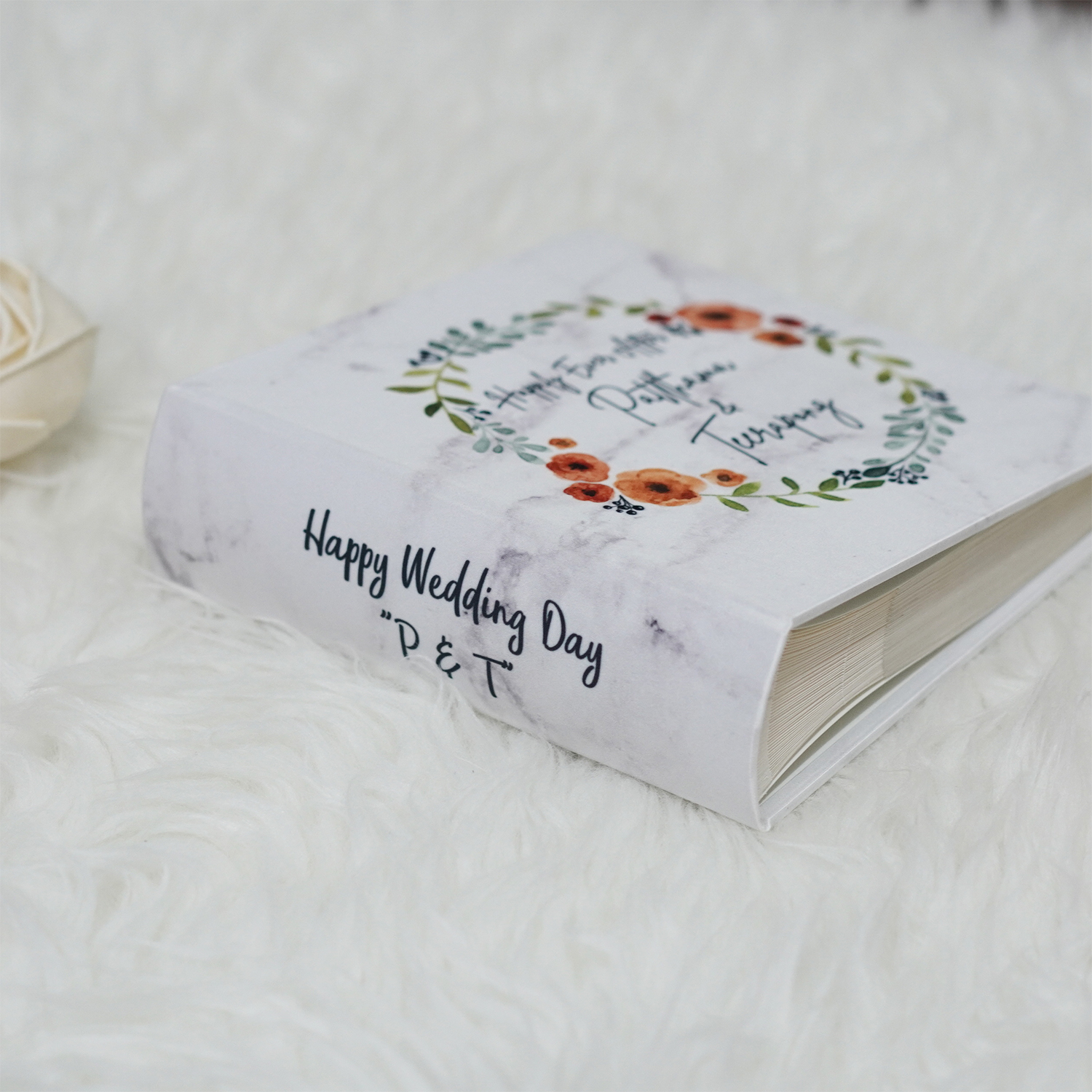 อัลบั้มสั่งทำใส่ชื่อ ลายหินอ่อน - Marble - Watercolour Floral Frame