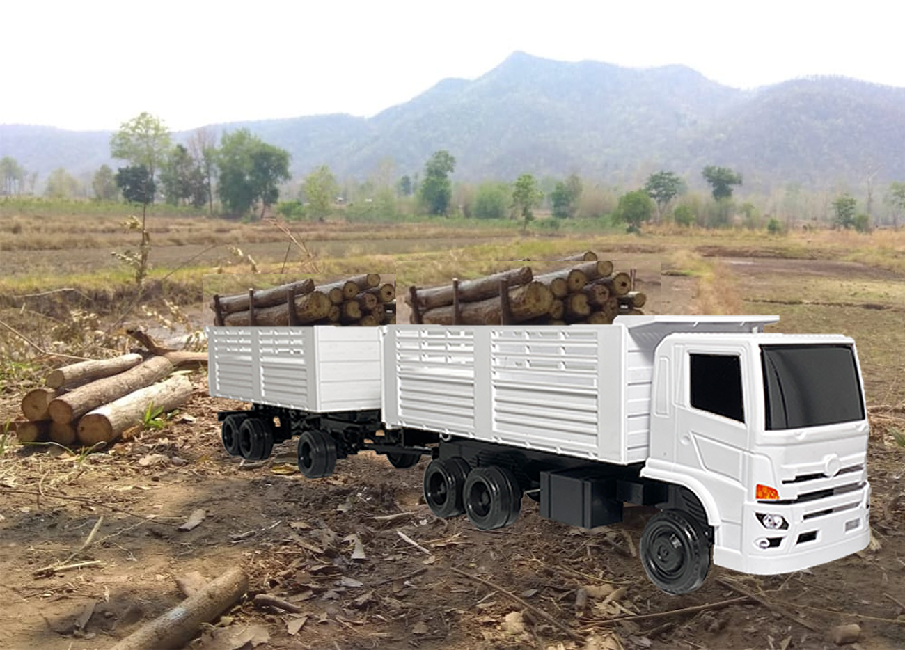 รถพ่วงแม่ลูก 3 คานหม่ำโมเดล ไม่ตัดกระบะ 1/24 รถพ่วงดั้มจำลอง รถของเล่นสิบล้อ โมเดลรถพ่วง10ล้อ