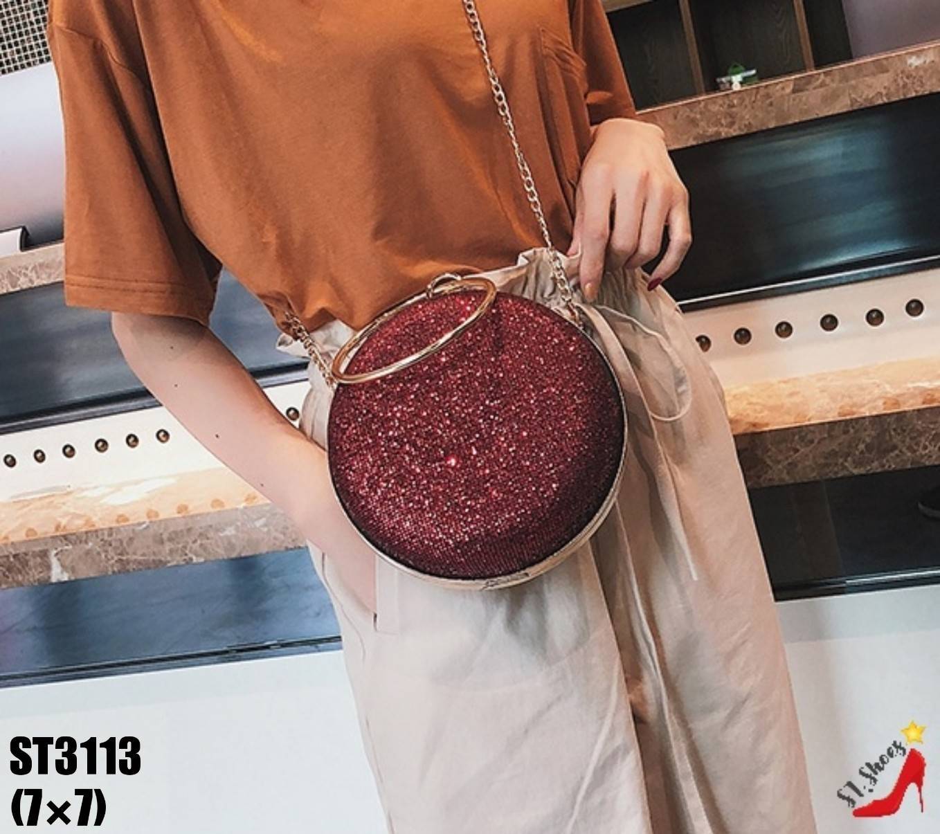 กระเป๋ากลิตเตอร์ทรงกลม (สีเทา)