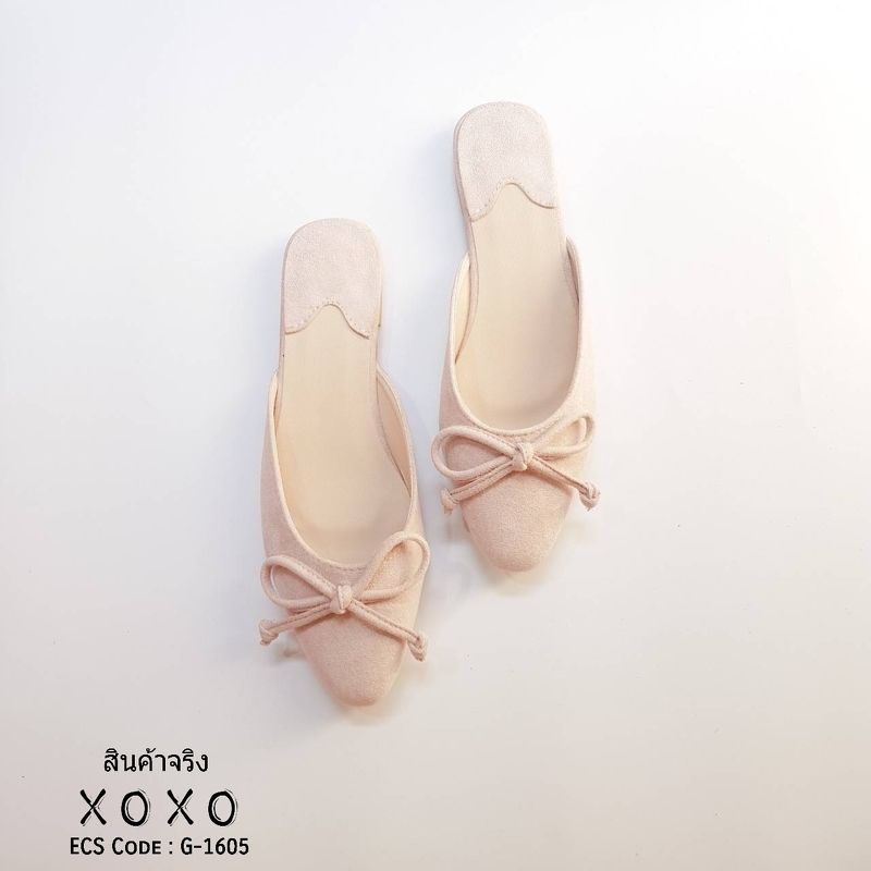 รองเท้าส้นแบนเปิดส้นแต่งโบว์ (สีแดง)