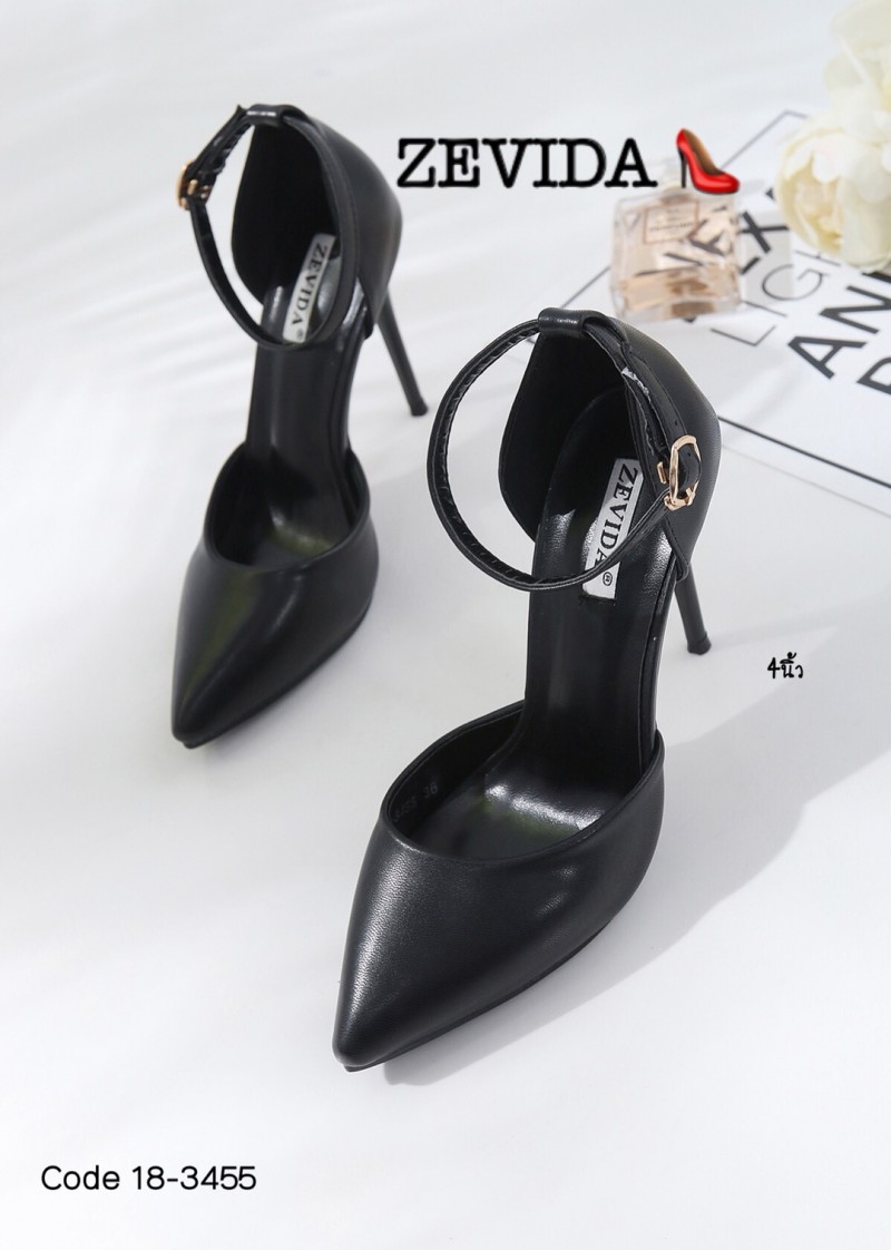 รองเท้าคัทชูส้นสูงแต่งสายรัดข้อ (สีครีม)