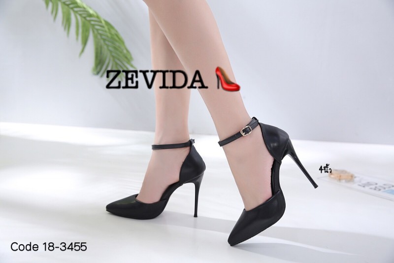 รองเท้าคัทชูส้นสูงแต่งสายรัดข้อ (สีครีม)