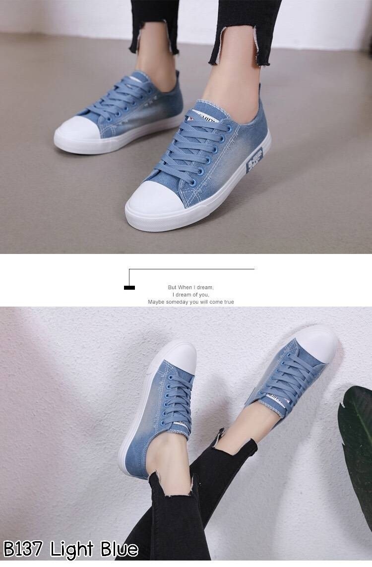 รองเท้าผ้าใบยีนส์ฟอก (สียีนส์อ่อน)