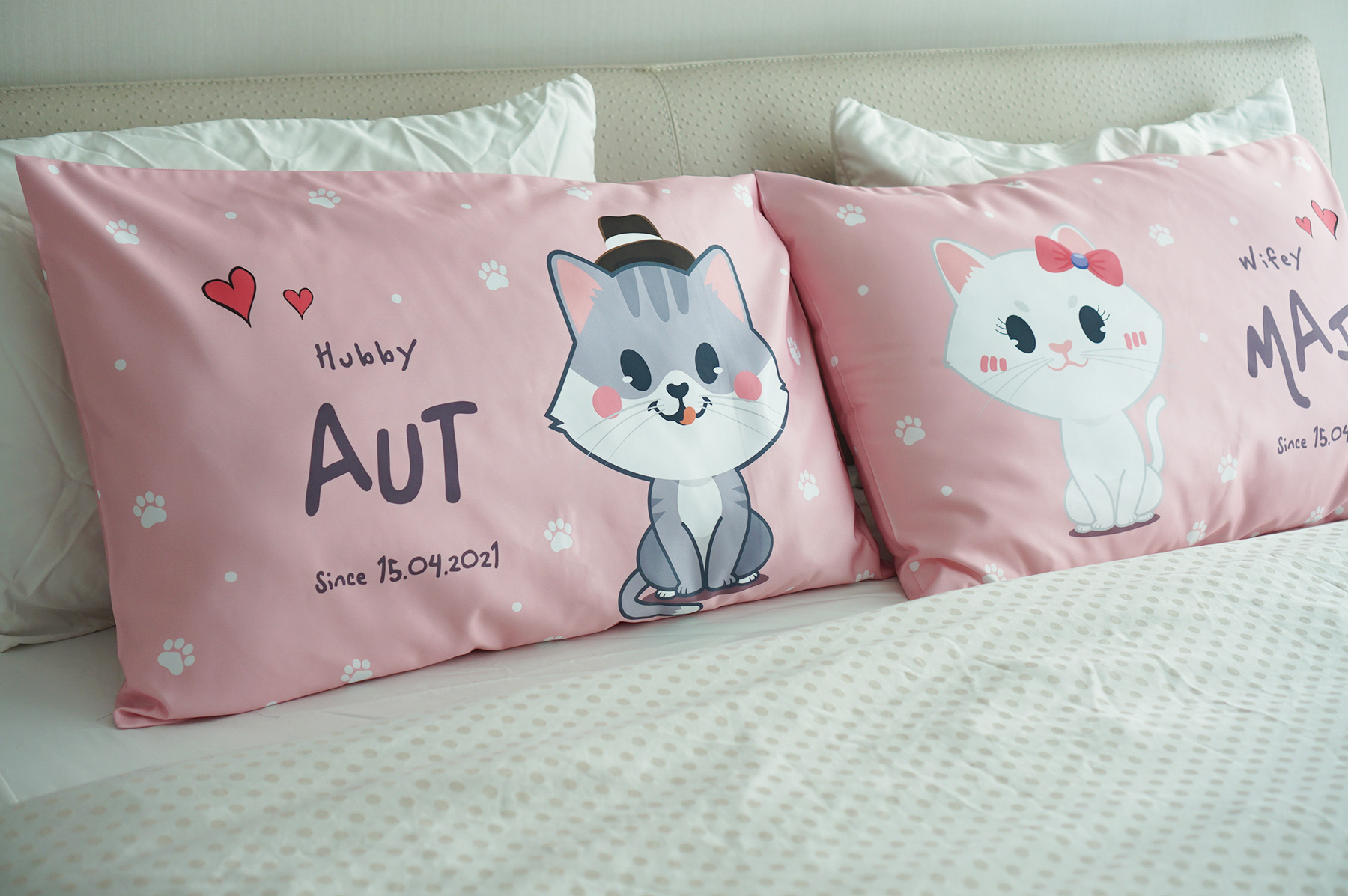 ปลอกหมอนหนุนคู่ พิมพ์ลายเต็มผืน Kitten - Pink
