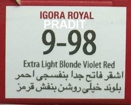 Schwarzkopf Igora Royal ครีมย้อมผม อีโกร่า รอยัล เบอร์9-98 สีบลอนด์อ่อนมากประกายม่วงแดงชมพู (60ml) 80 กรัม