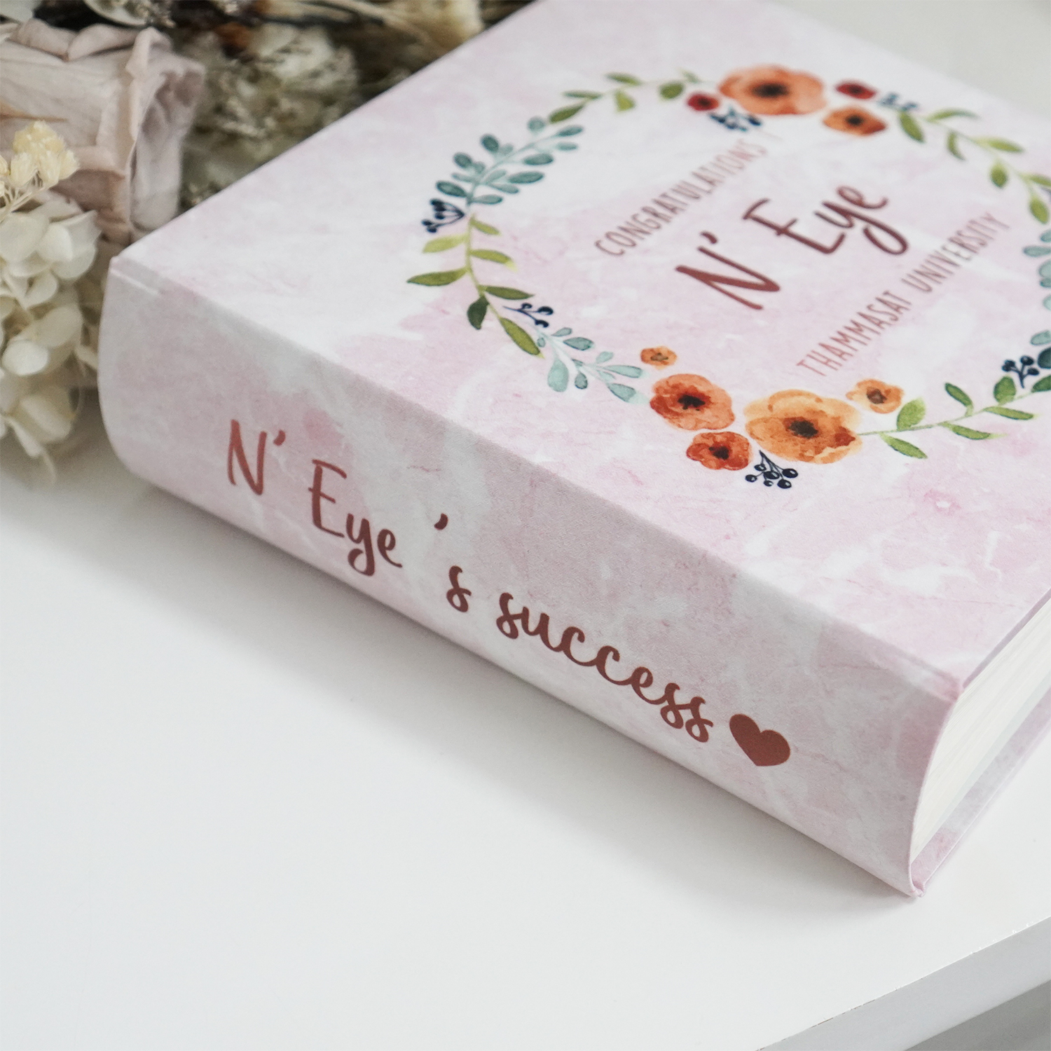 อัลบั้มสั่งทำใส่ชื่อ ลายหินอ่อนสีชมพู - Pink Marble - Watercolour Floral Frame