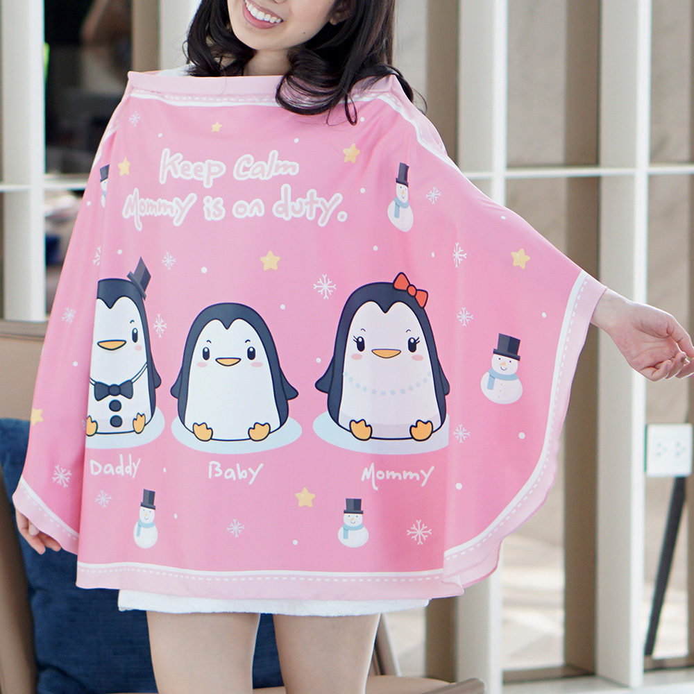 ผ้าคลุมให้นมพร้อมส่ง ลาย Penguin - Pink