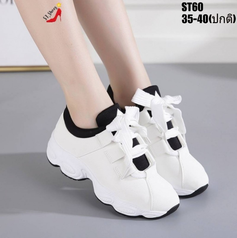 รองเท้าผ้าใบทรงSportหนังเทียม (สีชมพู)