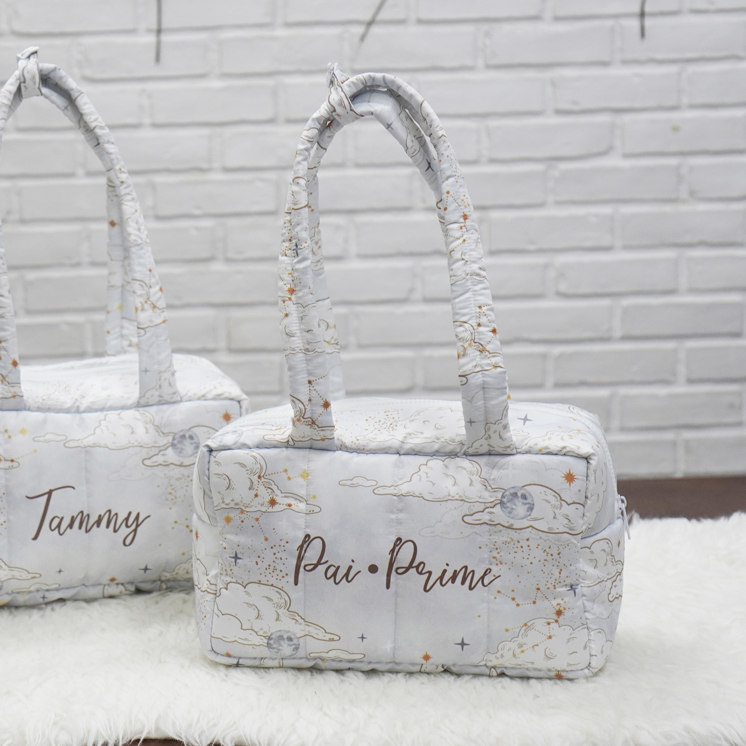 Fluffy Bowling Bag กระเป๋านุ่มนิ่ม ทรง Bowling สั่งทำใส่ข้อความ ลาย Zodiac - Grey