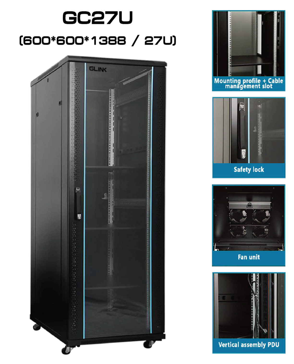ขายถูก Glink Rack 27U ลึก 60CM 60*60*138.8 CM [พร้อมถาด1ใบ พัดลม1ชุด ในตัว] ออกใบกำกับภาษีได้