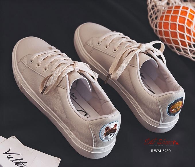 รองเท้าผ้าใบCasual Cat Dog (สีครีม)