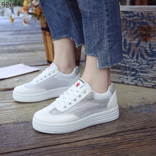 รองเท้าผ้าใบพียูสไตล์แฟชั่นเกาหลี (สีเทา)