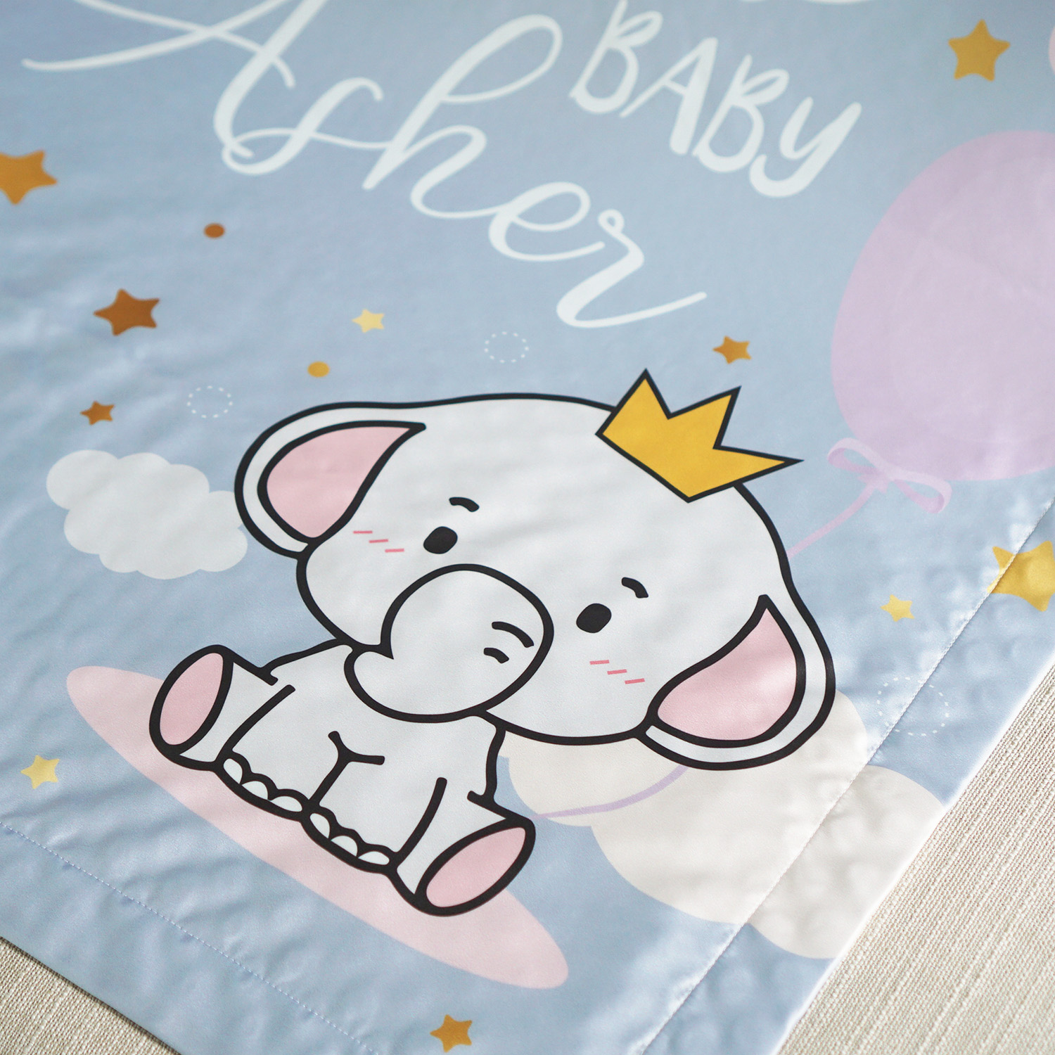 ผ้าห่ม ใส่ชื่อ ลาย Elephant - Moon Grey